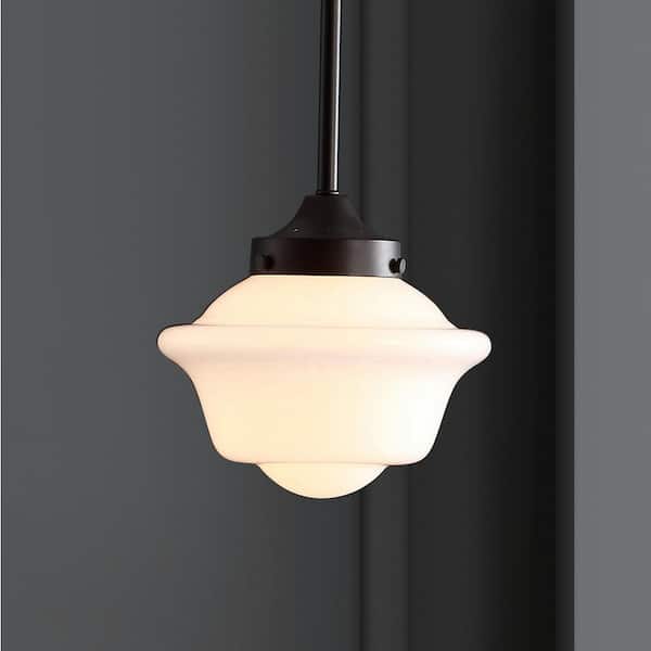 JONATHAN Y Kurtz 7.25 in. 1-Light Oil Rubbed Bronze LED Pendant with Adjustable Drop Metal/Glass