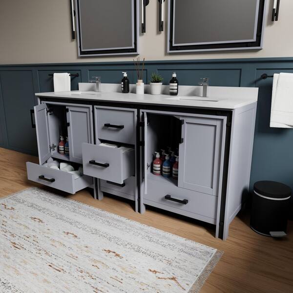 Lexora Ziva 72 in W x 22 in D Dark Grey Double Bath Vanity and