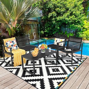 4-Pieces Plastic Steel Patio Conversation Furniture Set Yard Garden Outdoor with Coffee Table