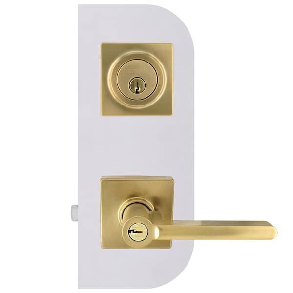 Defiant - Tonebridge Brushed Gold Combo Pack with Single Cylinder Square Rose Deadbolt