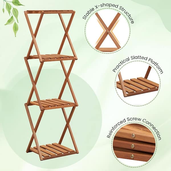 テズカプロダクション♡ うらんちゃん木製50cm Gymax 4-Tier Folding Wood Plant Stand w/ Slatted Layers Stable X