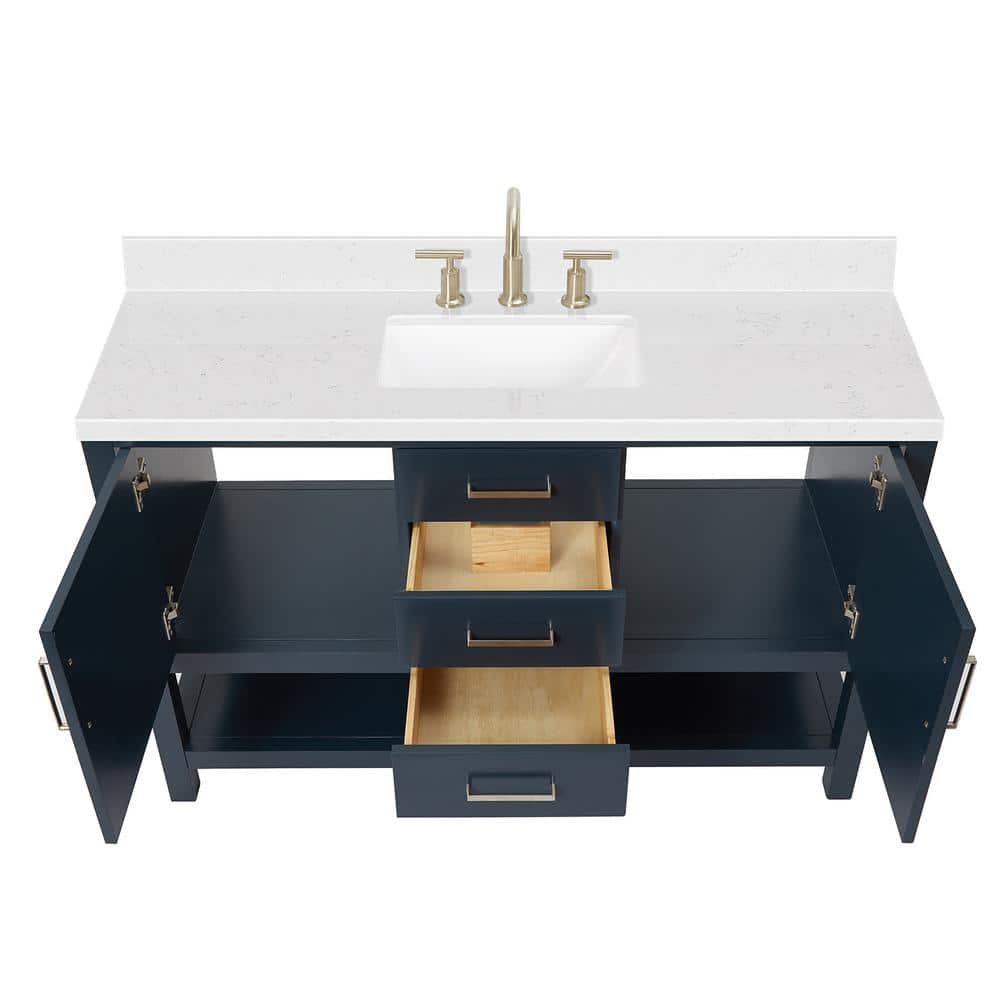 Midnight Blue 54" Freestanding Single Basin Vanity with Quartz Top