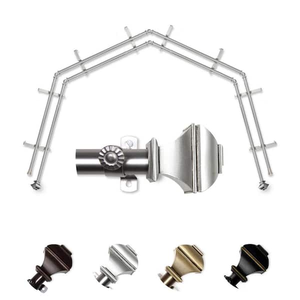 EMOH 13/16" Dia Adjustable 4-Sided Double Bay Window Curtain Rod 28 to 48" (each side) with Julianne Finials in Satin Nickel