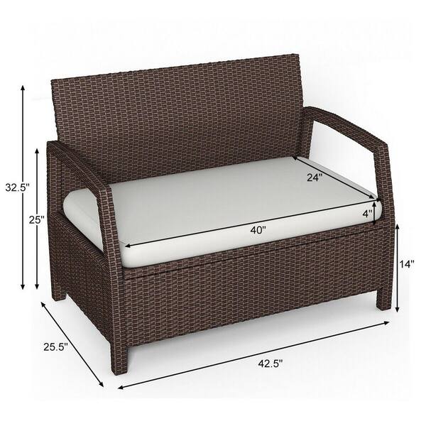 Costway Rattan Wicker Outdoor Bench With Beige Cushion Loveseat Couch Chair Patio Furniture Brown Hw58703 The Home Depot Costway Rattan Wicker Outdoor Bench, Wicker Outdoor Bench