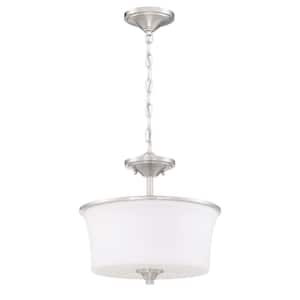 Gwyneth 13in. 2-Light Brushed Nickel Finish Traditional Convertible Semi Flush Mount Ceiling Light W/White Frost Glass