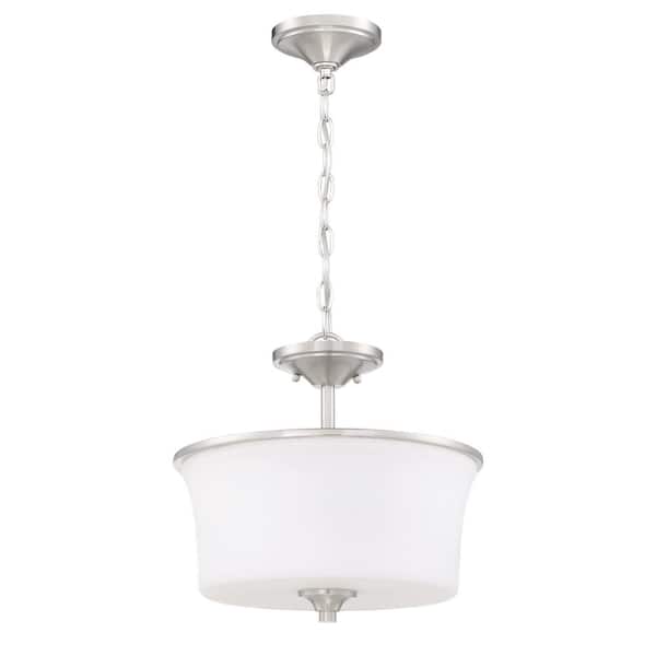 CRAFTMADE Gwyneth 13in. 2-Light Brushed Nickel Finish Traditional Convertible Semi Flush Mount Ceiling Light W/White Frost Glass