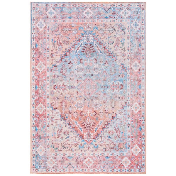 SAFAVIEH Serapi Rust/Blue 4 ft. x 6 ft. Machine Washable Floral Area Rug