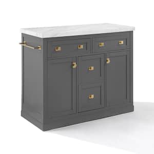 Claire Gray Faux Marble 42.13 in. Kitchen Island with Drawers