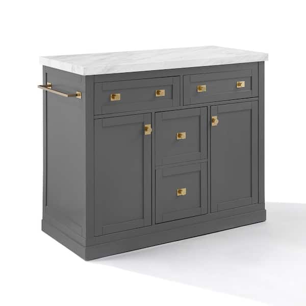 CROSLEY FURNITURE Claire Gray Faux Marble 42.13 in. Kitchen Island with Drawers