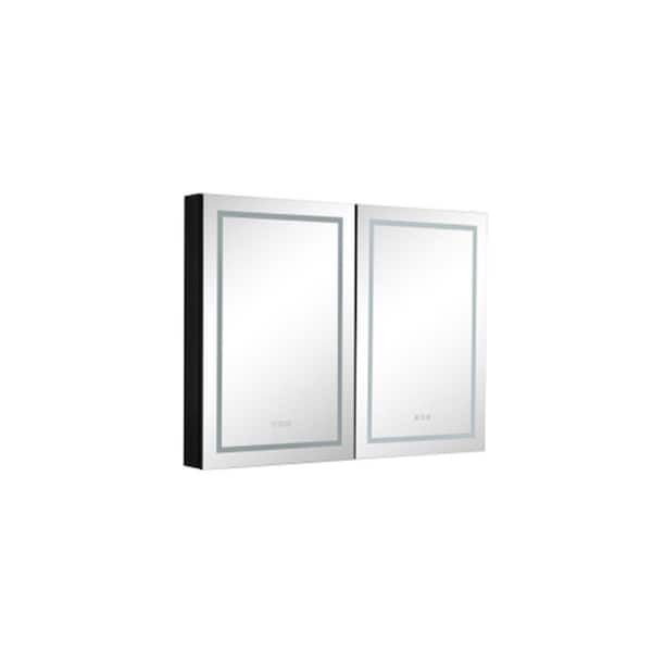 Unbranded 40 in. W x 30 in. H Rectangular Black Anthracite Aluminium Recessed/Surface Mount Medicine Cabinet with Mirror