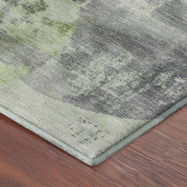 Mayfield Premium Machine Washable Abstract AMF2346 Aloe 2 ft. x 7 ft. Runner Rug
