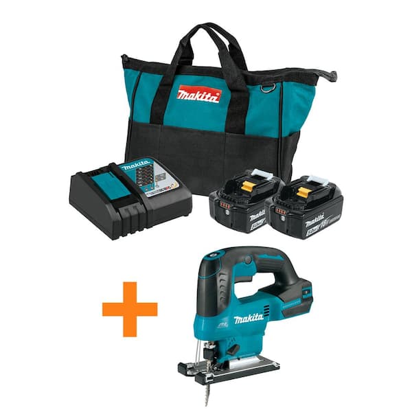 18V LXT Lithium-Ion Battery and Rapid Optimum Charger Starter Pack (5.0Ah) with bonus 18V LXT Brushless Cordless Jig Saw