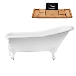 66 in. Cast Iron Clawfoot Non-Whirlpool Bathtub in Glossy White with Glossy White Drain and Glossy White Clawfeet