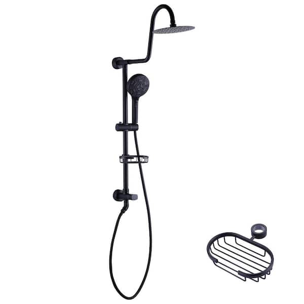 7-Spray Slide Wall Bar Shower Kit with Hand Shower with Soap Holder in Matte Black (Valve Not Included)