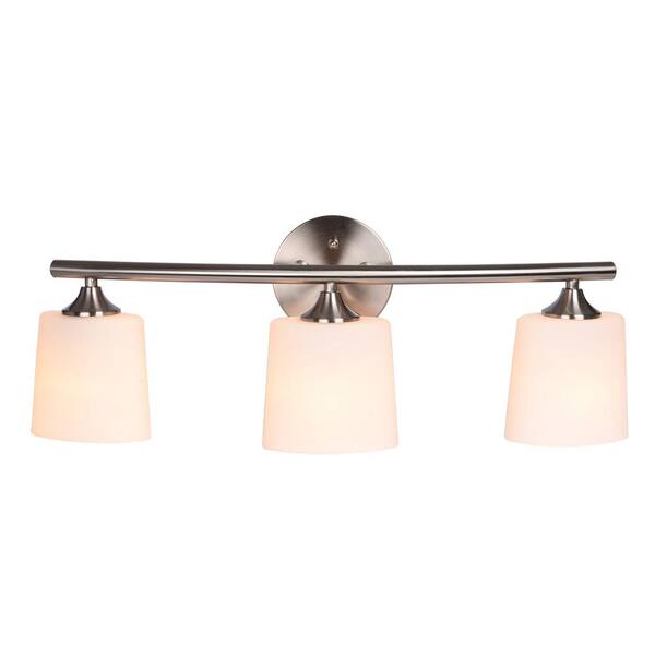 Hampton Bay Greylock 3 Light Brushed Nickel Vanity With Bowed Bar And Oval Glass Shades 19852 000 The Home Depot - How To Take Off Bathroom Light Bar