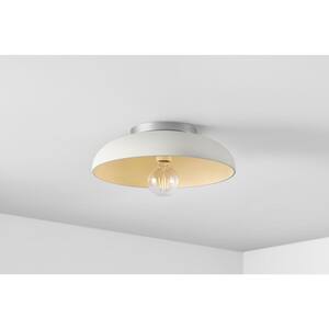 Greenwood 14.38 in. 1-Light Silver Flush Mount with Off-White Metal Shade