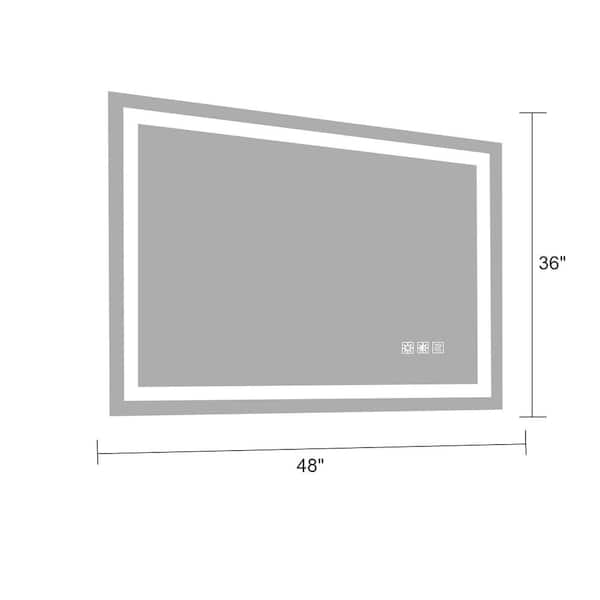 FUNKOL 48 in. W x 36 in. H Rectangular Frameless LED Wall Mounted Bathroom Vanity Mirror with Anti-fog Memory Function