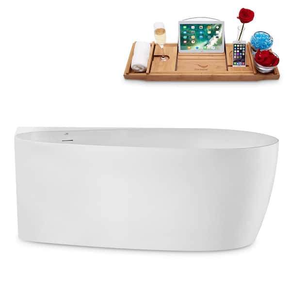 Streamline 59 in. Acrylic Flatbottom Bathtub in Glossy White with Matte Oil Rubbed Bronze Drain