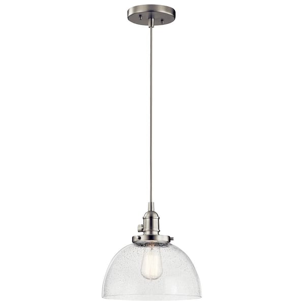 Avery 10.25 in. 1-Light Brushed Nickel Farmhouse Shaded Kitchen Goblet Mini Pendant Light with Clear Seeded Glass