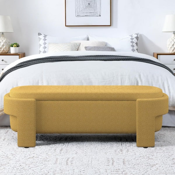 51.5 in. Yellow Linen Upholstered Storage Bedroom Bench with Large Hidden Compartment and Foam Cushion for Living Room