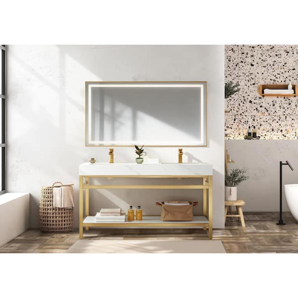 ROSWELL Funes 60 in. W x 22 in. D x 34 in. H Double Sink Bath