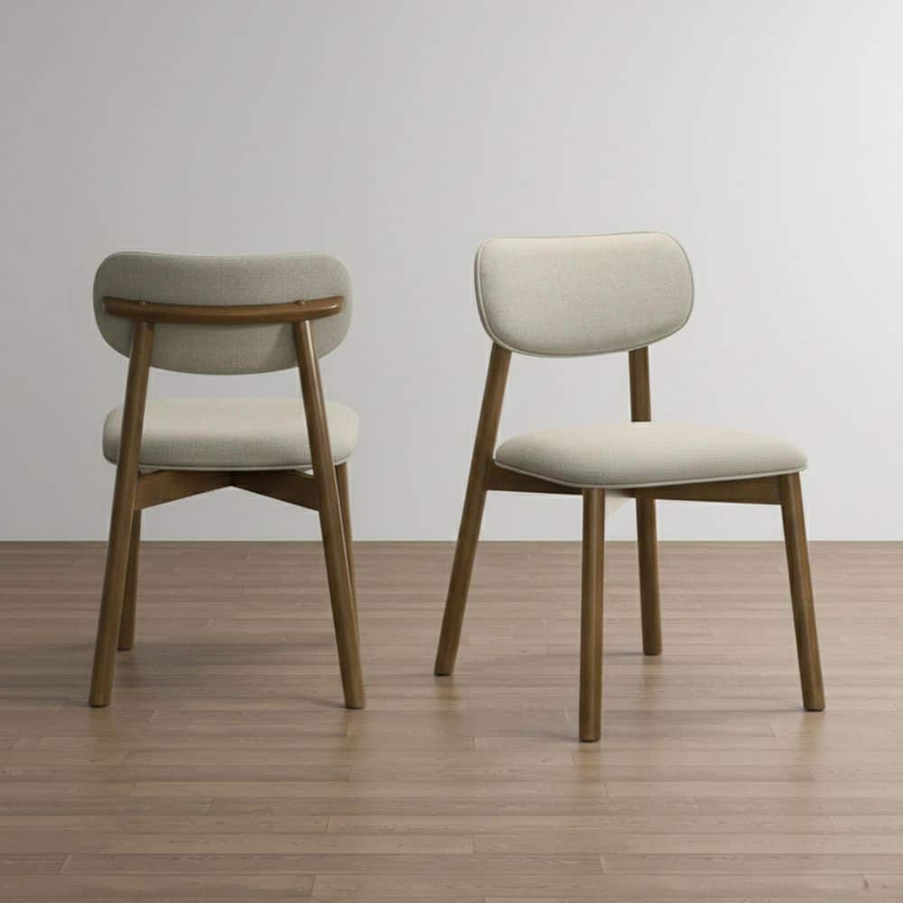 Wright Mid Century Walnut/Beige Fabric Upholstered Dining Side Chair (Set of 2)