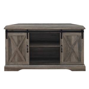 52 in. Grey Wash Wood Farmhouse Corner TV Stand with 2-Sliding Barn Doors fits TVs up to 58 in.