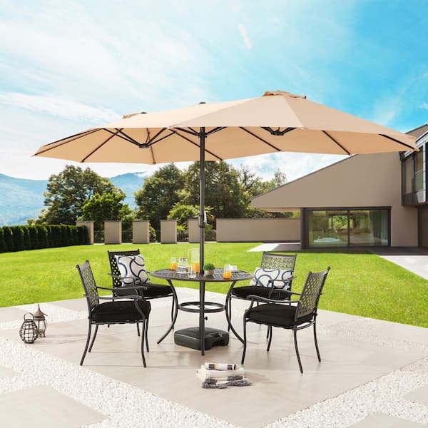 15 ft. x 9 ft. Steel Market Double-sided Patio Umbrella in Khaki
