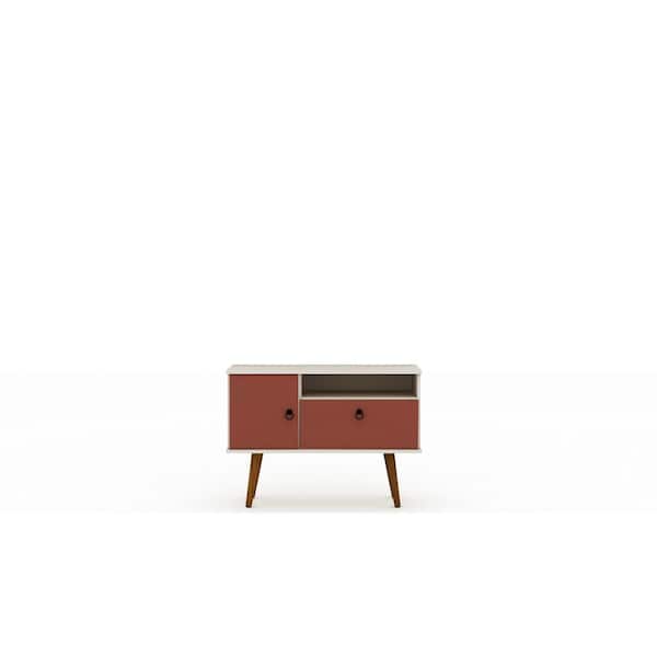 Luxor Montauk 35.43 in. Off-White and Terra Orange Pink TV Stand Fits TVs Up to 32 in. with Storage Doors and Shelves