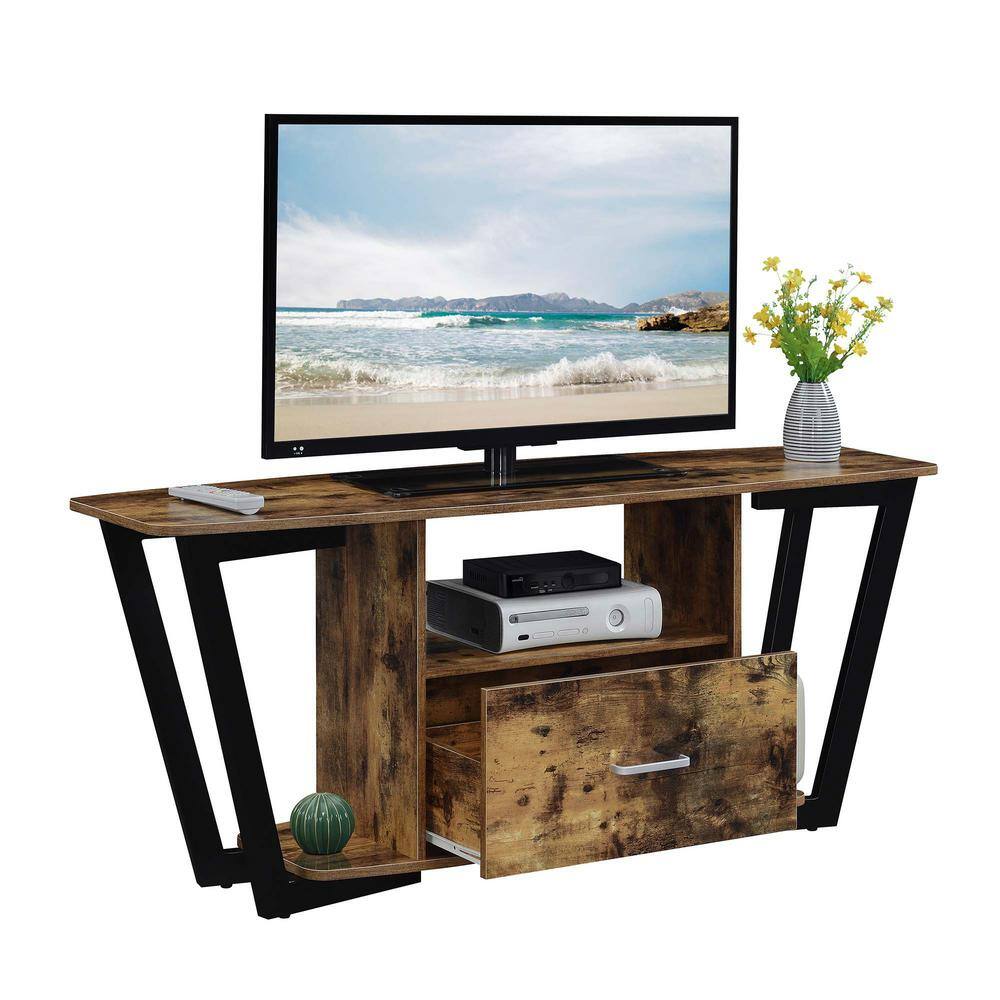 Barnwood and Black 58" Industrial TV Stand with Cabinet