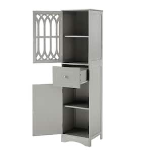 14.2 in. W x 16.5 in. D x 63.8 in. H Gray Bathroom Linen Cabinet Storage Cabinet with Adjustable Shelves, Drawer, Doors