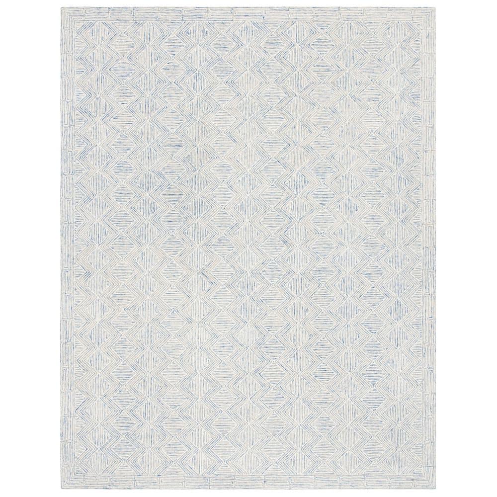 Blue and Ivory Handmade Wool 9' x 12' Geometric Area Rug
