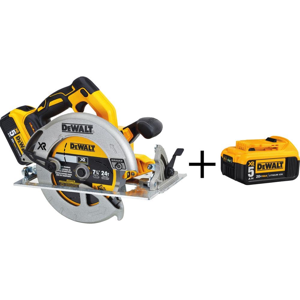 DEWALT 20V MAX XR Cordless Brushless 7-1/4 in. Circular Saw and (1) 20V MAX  XR Premium Lithium-Ion 5.0Ah Battery DCS570P1W5B The Home Depot