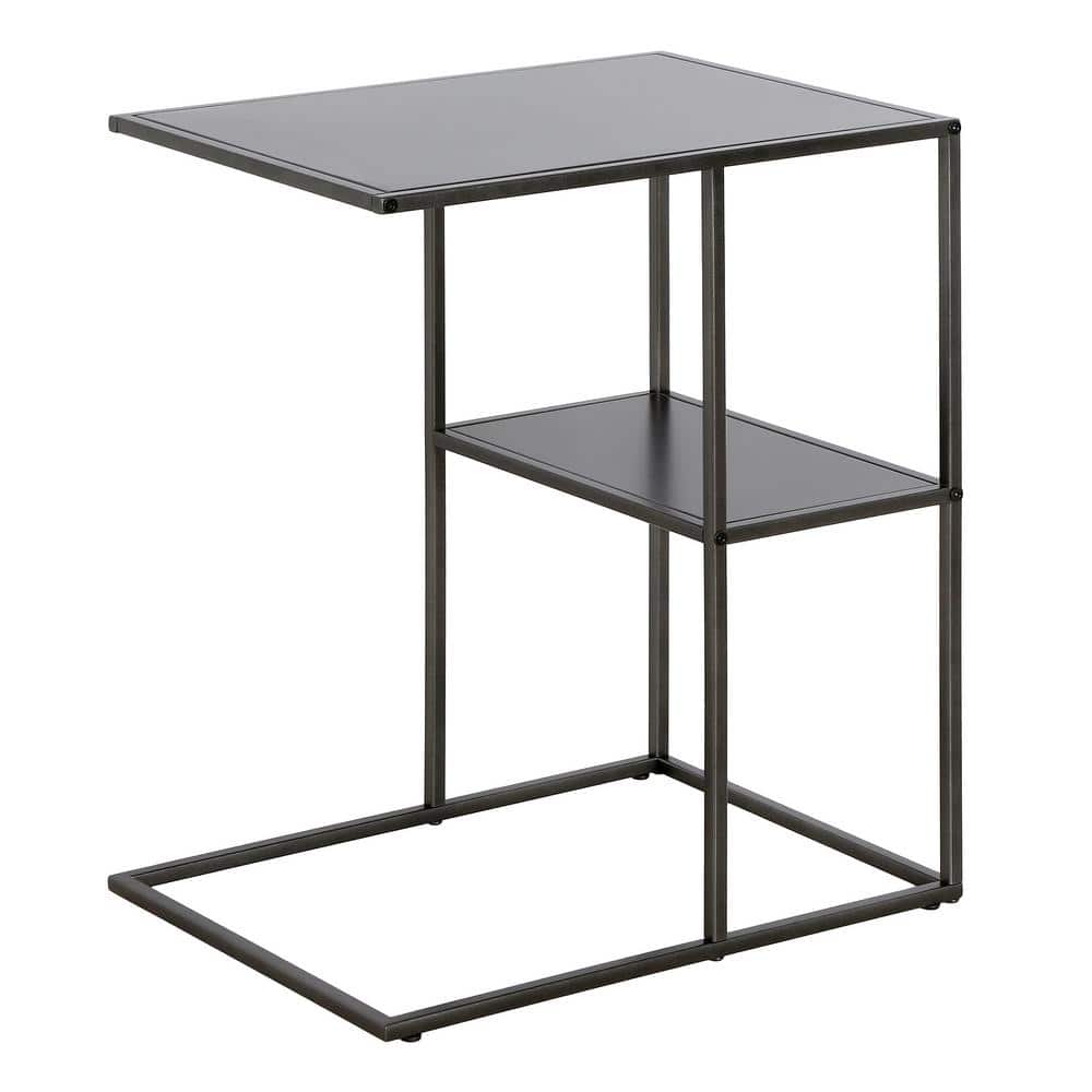 Modern Gunmetal Gray Metal C-Shaped Side Table with Staggered Shelves