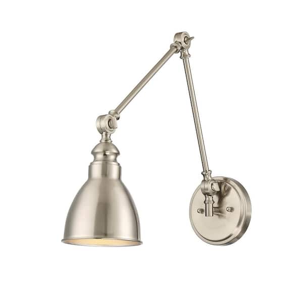 Savoy House Dakota 5.5 in. W x 17 in. H 1-Light Satin Nickel Adjustable Wall Sconce with Metal Shade