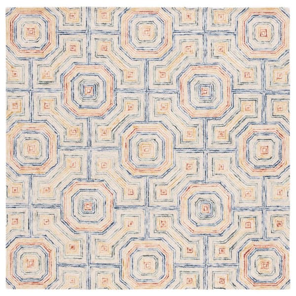 SAFAVIEH Aspen Ivory/Blue 6 ft. x 6 ft. Tiled Geometric Square Area Rug