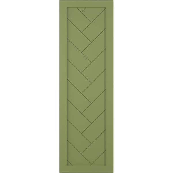 Ekena Millwork 15 in. x 27 in. PVC Single Panel Herringbone Modern Style Fixed Mount Board and Batten Shutters Pair in Moss Green