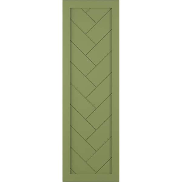 Ekena Millwork 15 inchw x 57 inchh True Fit PVC Two Panel Chevron Modern Style Fixed Mount Shutters, Moss Green (Per Pair - Hardware Not Included)