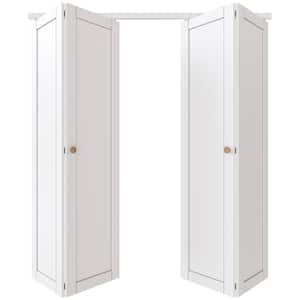 72 in. x 80.5 in. Paneled Solid Core White Primed 1 Lite Composite MDF Bifold Door with Hardware