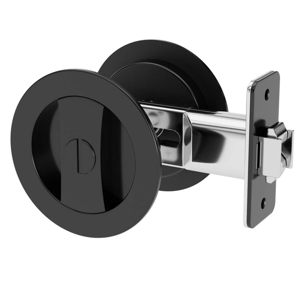 WINSOON Round Zinc Alloy Black Bed/Bath Pocket Door Latch with Key