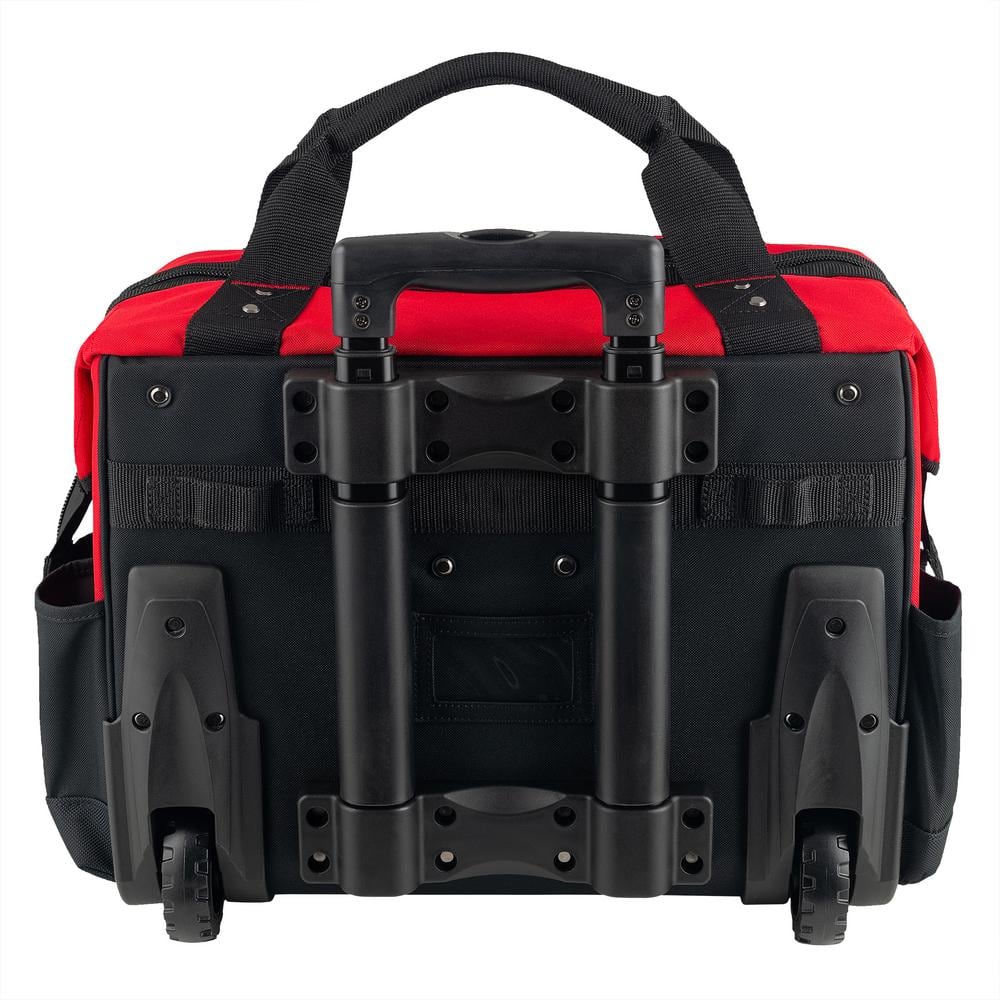 18-inch Red and Black Rolling Tool Bag with Multiple Pockets