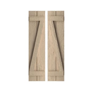 11.5 in. x 48 in. Timberthane Polyurethane 2-Board Spaced Board-n-Batten Rough Sawn Faux Wood Shutters w/Z-Board Pair