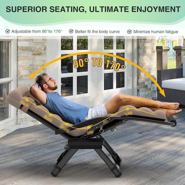SEEUTEK 33 in.W Oversized Zero Gravity Chair Metal Outdoor Chaise