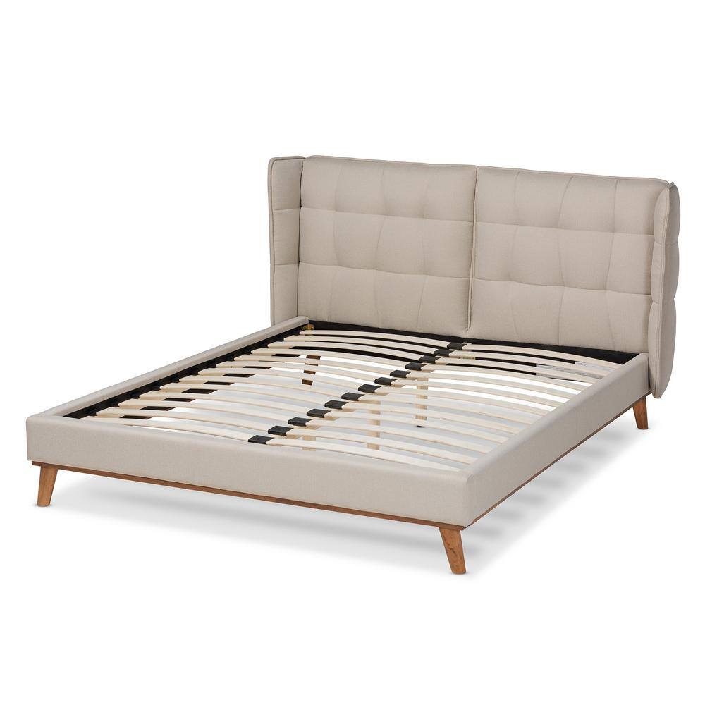 Gretchen King-Size Light Beige Wingback Platform Bed with Tufted Headboard
