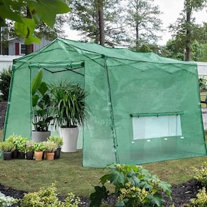 8.5 ft. x 11.2 ft. x 7.4 ft. Polyethylene Green Greenhouse with Roll-up Zipper Doors, Roll-Up Side Windows, Hand Shovel
