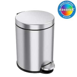 SoftStep 1.32 Gal. Round Stainless Steel Step Trash Can with Odor Control System and Inner Bin for Bathroom, Kitchen