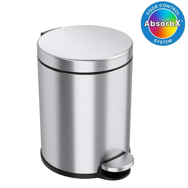 iTouchless 1.3 Gal. / 5 Liter Stainless Steel SoftStep Round Household Metal Trash Can with Odor Filter