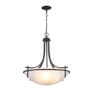Vitalian 25.75 in. 3-Light Oil Rubbed Bronze Pendant Light Fixture with Frosted Glass Shade