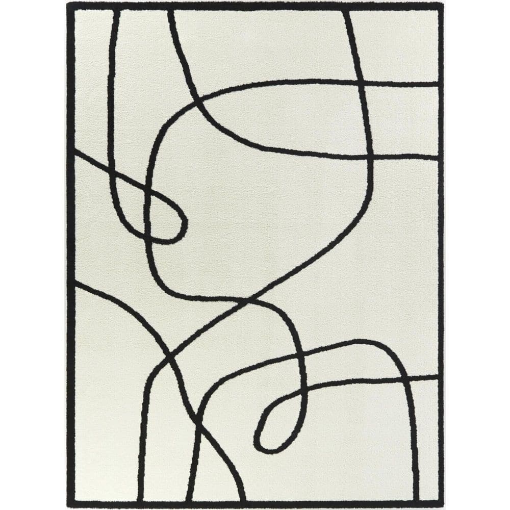 Cajal White and Black Abstract Kids' Rectangular Area Rug 5' x 7'