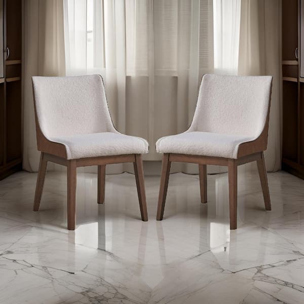 Benjara White and Walnut Brown Velvet Wooden Frame Dining Chair (Set of 2)